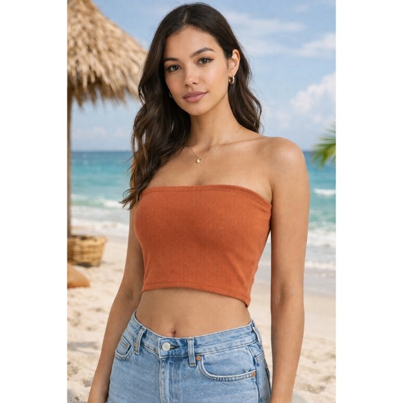 Abercrombie & Fitch Tops - Abercrombie & Fitch XL Ribbed Tube Top Brown Y2K Style Coastal Summer Strapless